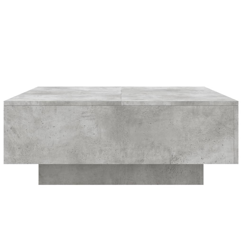 betonszürke dohányzóasztal LED-lámpákkal 80 x 8 0x 31 cm