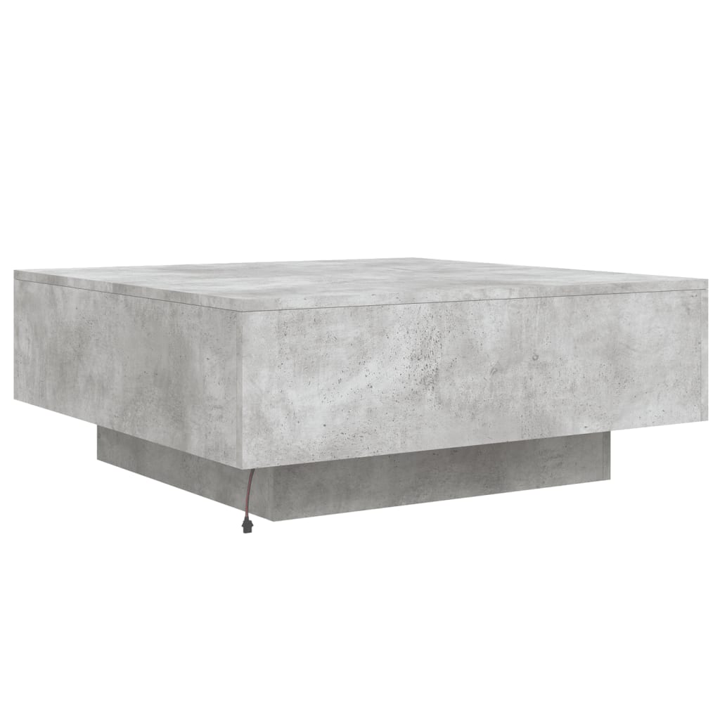 betonszürke dohányzóasztal LED-lámpákkal 80 x 8 0x 31 cm