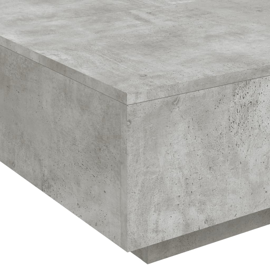 betonszürke dohányzóasztal LED-lámpákkal 80 x 8 0x 31 cm