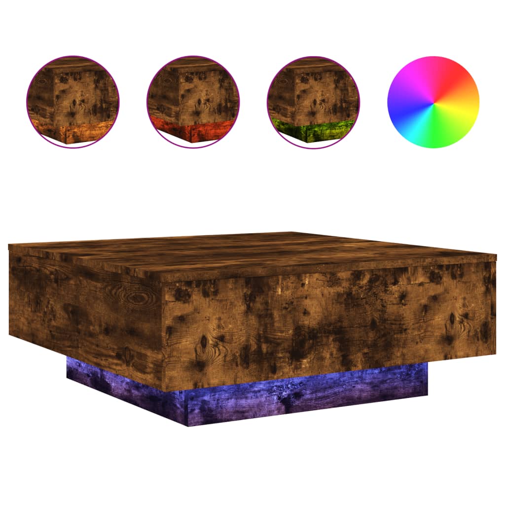 füstös tölgy színű dohányzóasztal LED-lámpákkal 80 x 8 0x 31 cm