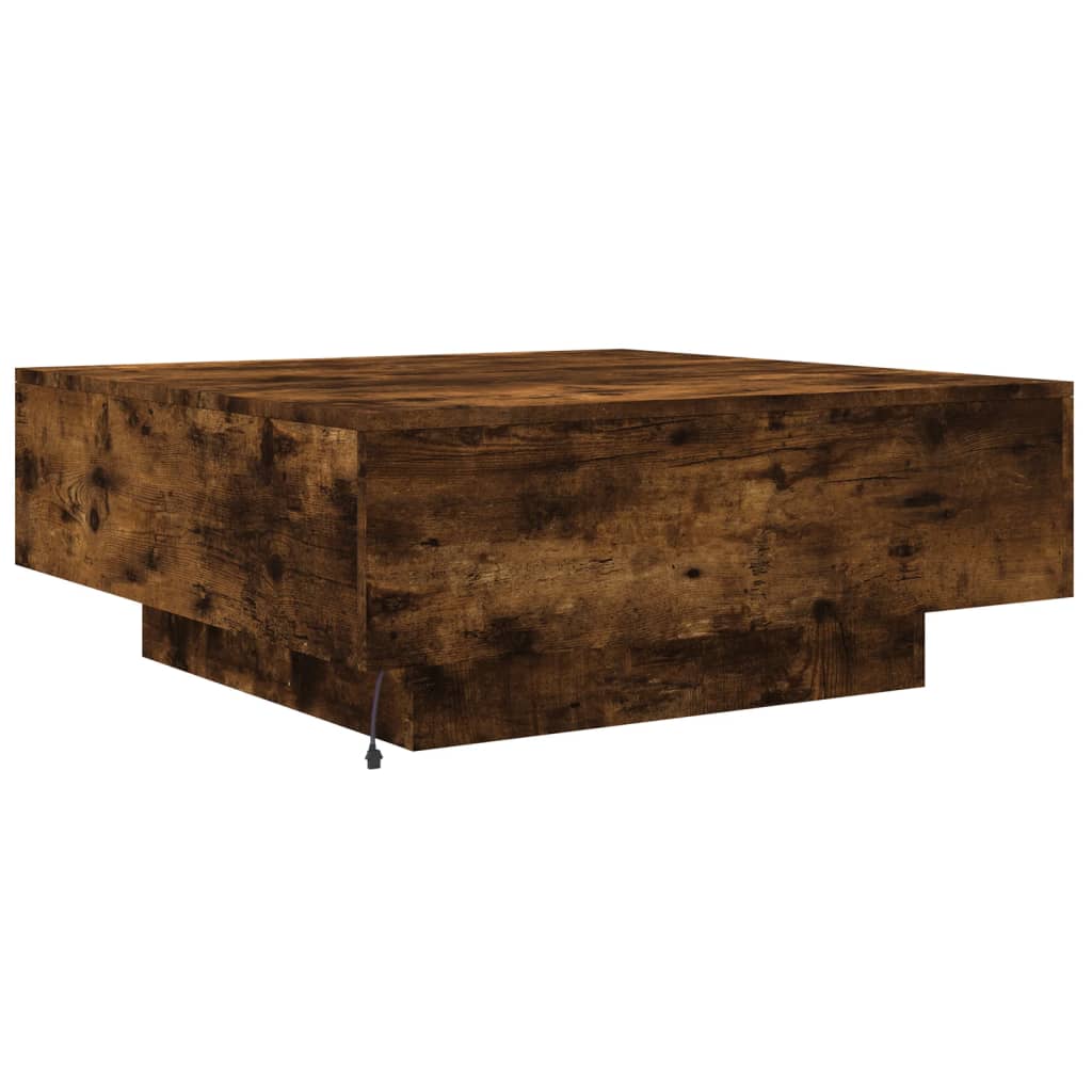 füstös tölgy színű dohányzóasztal LED-lámpákkal 80 x 8 0x 31 cm