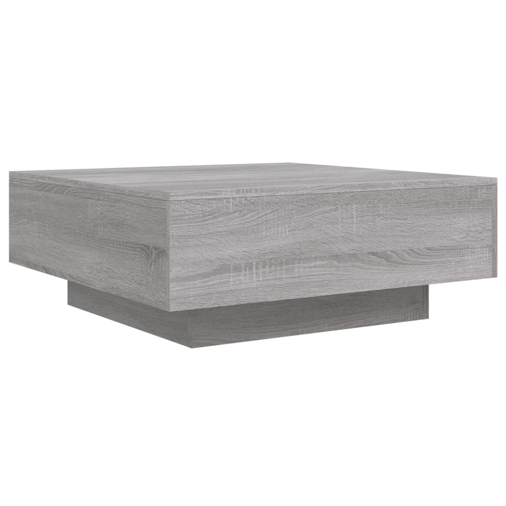 szürke sonoma színű dohányzóasztal LED-lámpákkal 80x80x31 cm