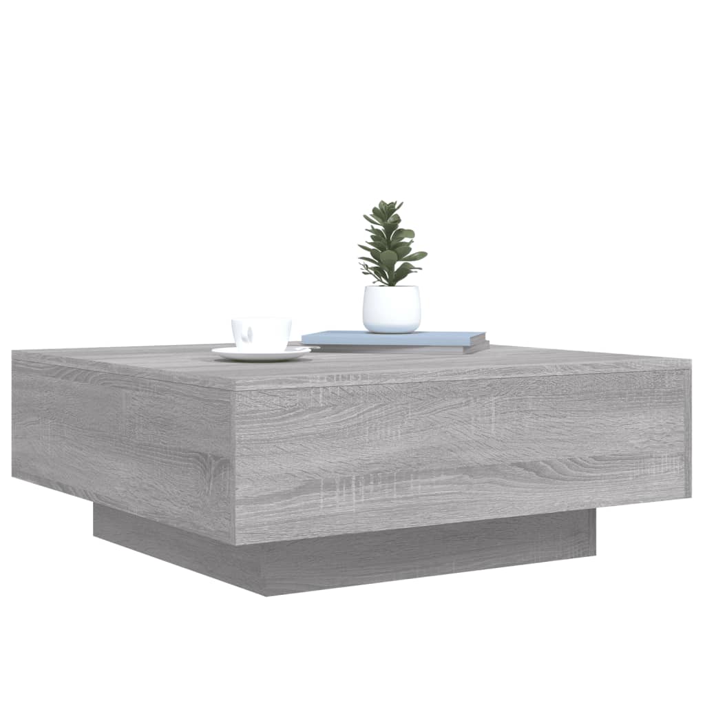 szürke sonoma színű dohányzóasztal LED-lámpákkal 80x80x31 cm