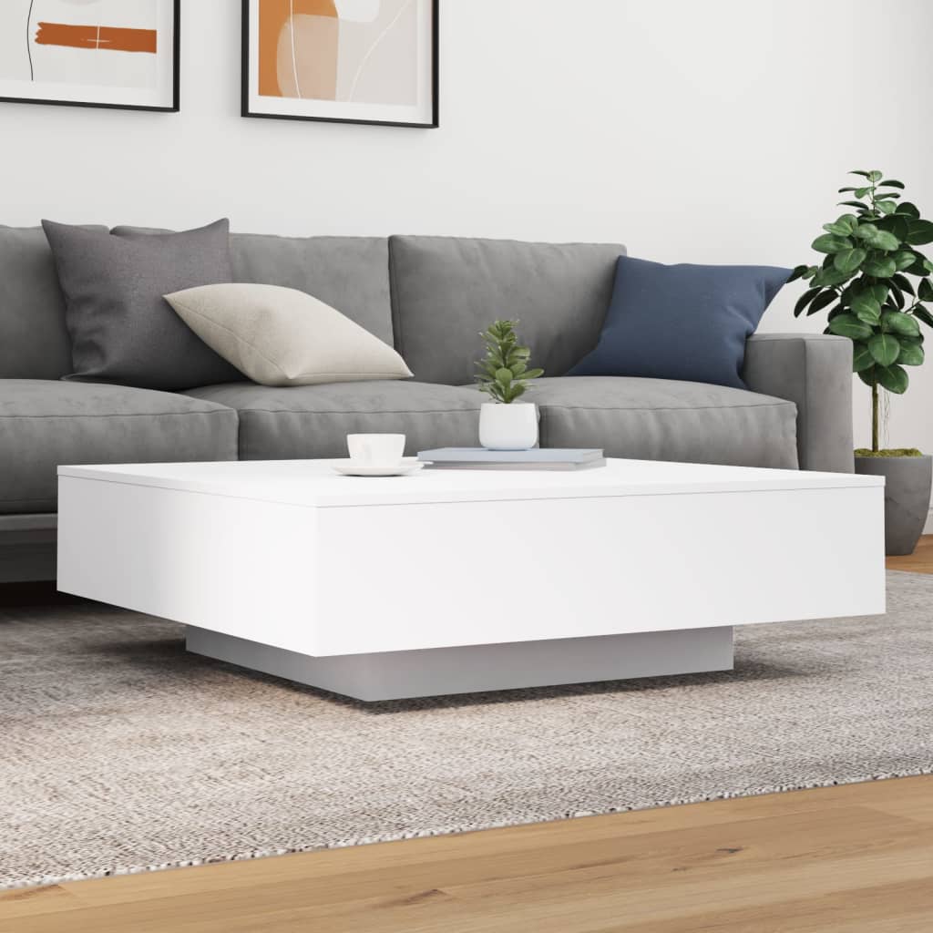 fehér dohányzóasztal LED-lámpákkal 100 x 100 x 31 cm