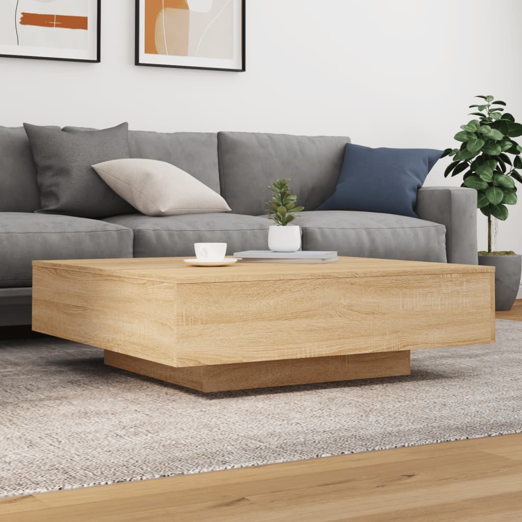 sonoma tölgy színű dohányzóasztal LED-lámpákkal 100x100x31 cm