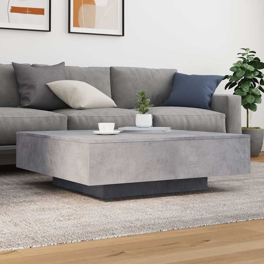 betonszürke dohányzóasztal LED-lámpákkal 100 x 100 x 31 cm