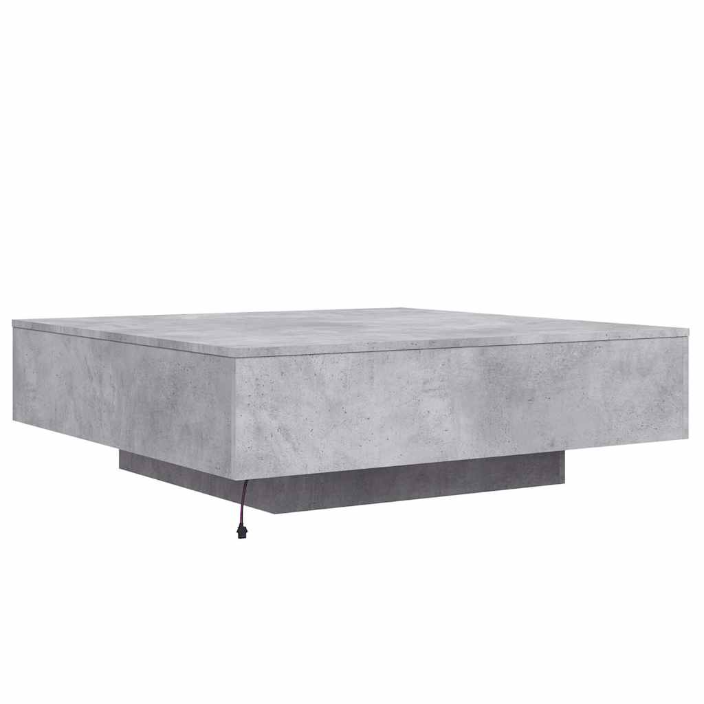 betonszürke dohányzóasztal LED-lámpákkal 100 x 100 x 31 cm