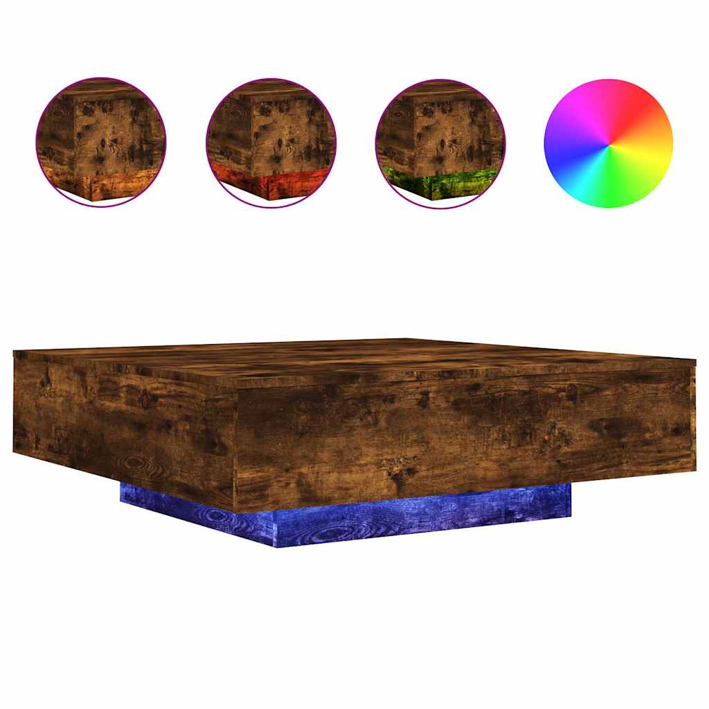 füstös tölgy színű dohányzóasztal LED-lámpákkal 100x100x31 cm