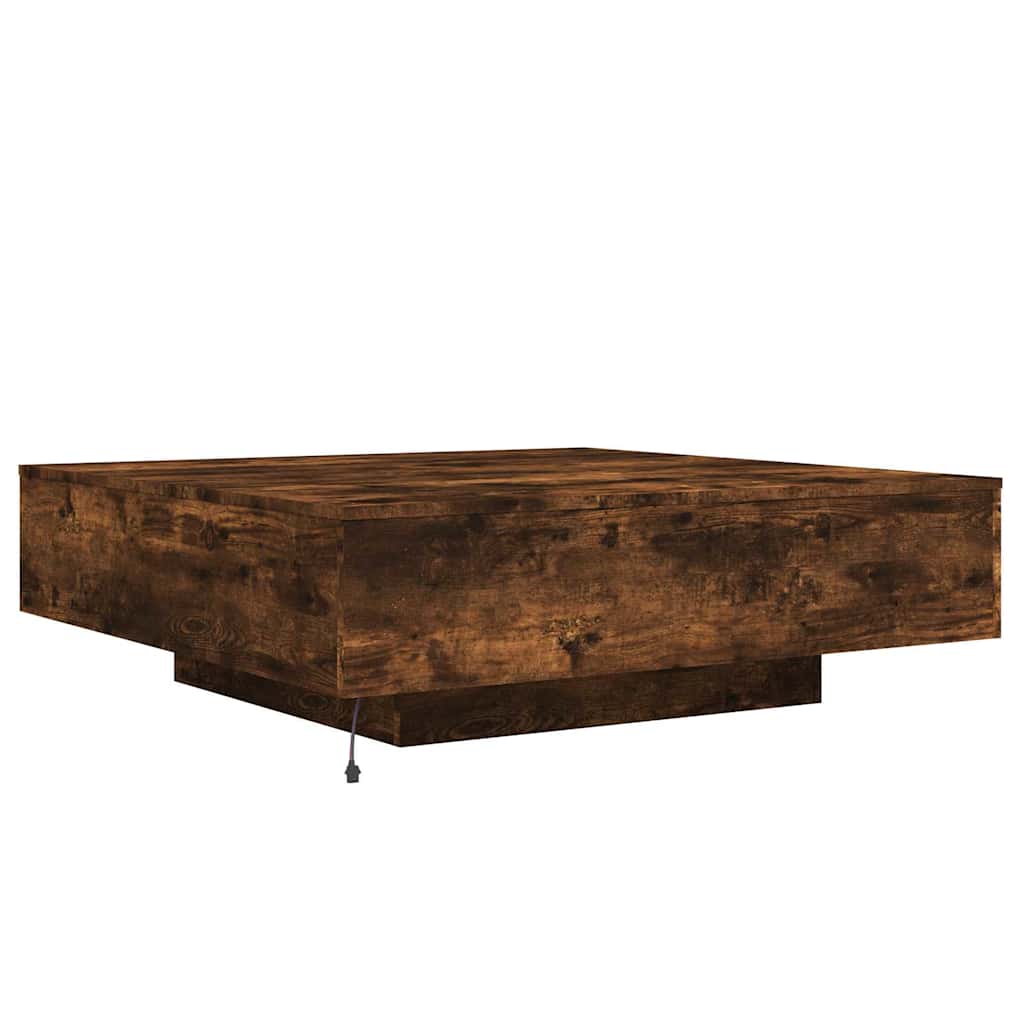 füstös tölgy színű dohányzóasztal LED-lámpákkal 100x100x31 cm