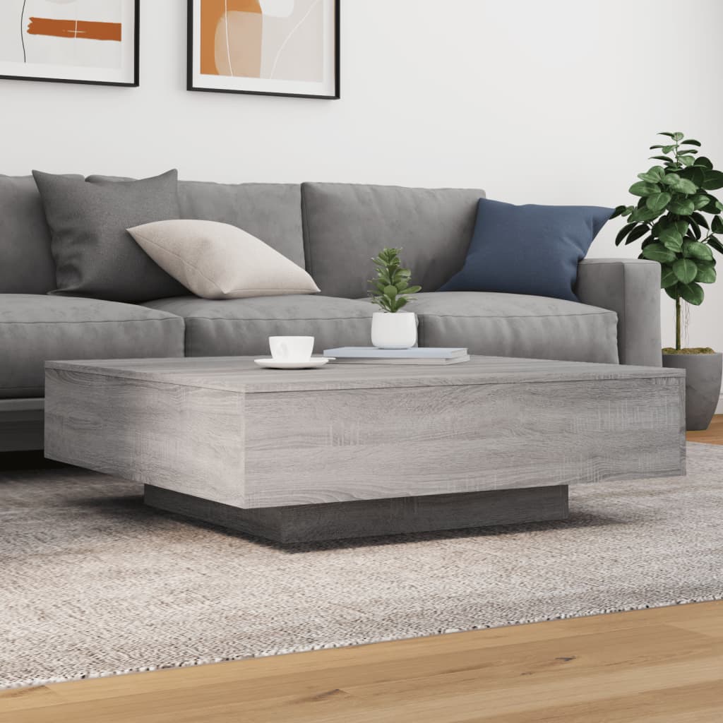 szürke sonoma színű dohányzóasztal LED-lámpákkal 100x100x31 cm