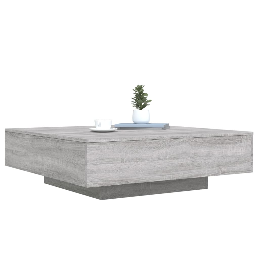 szürke sonoma színű dohányzóasztal LED-lámpákkal 100x100x31 cm