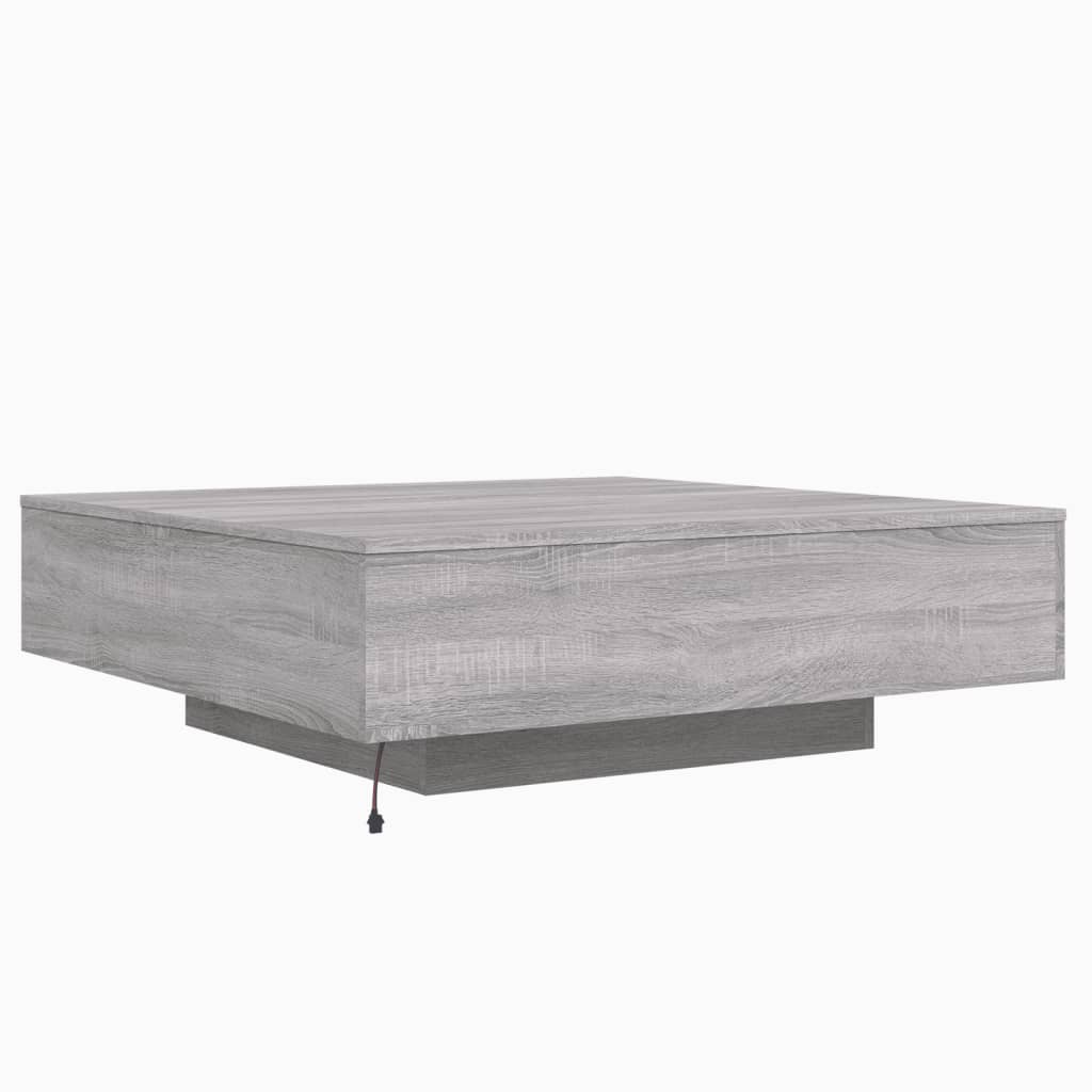 szürke sonoma színű dohányzóasztal LED-lámpákkal 100x100x31 cm