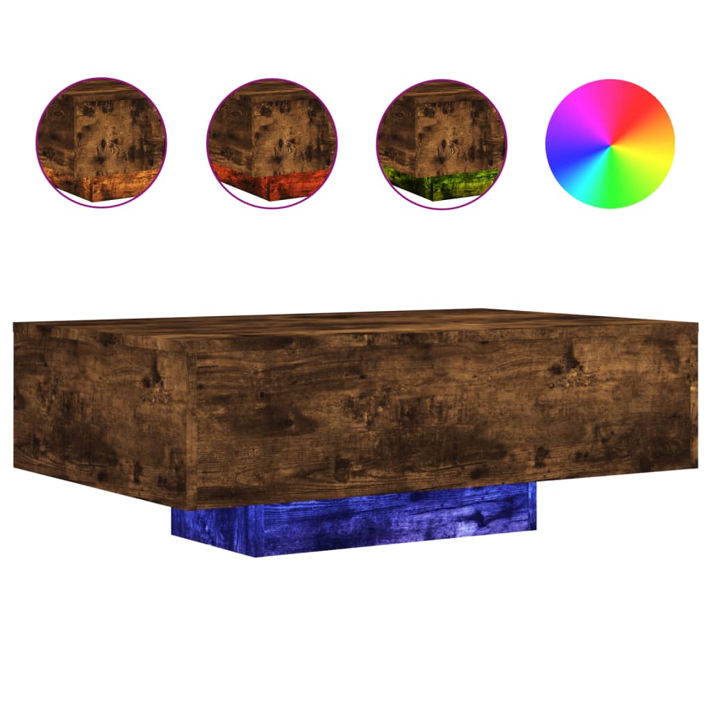 füstös tölgy színű dohányzóasztal LED-lámpákkal 85 x 55 x 31 cm