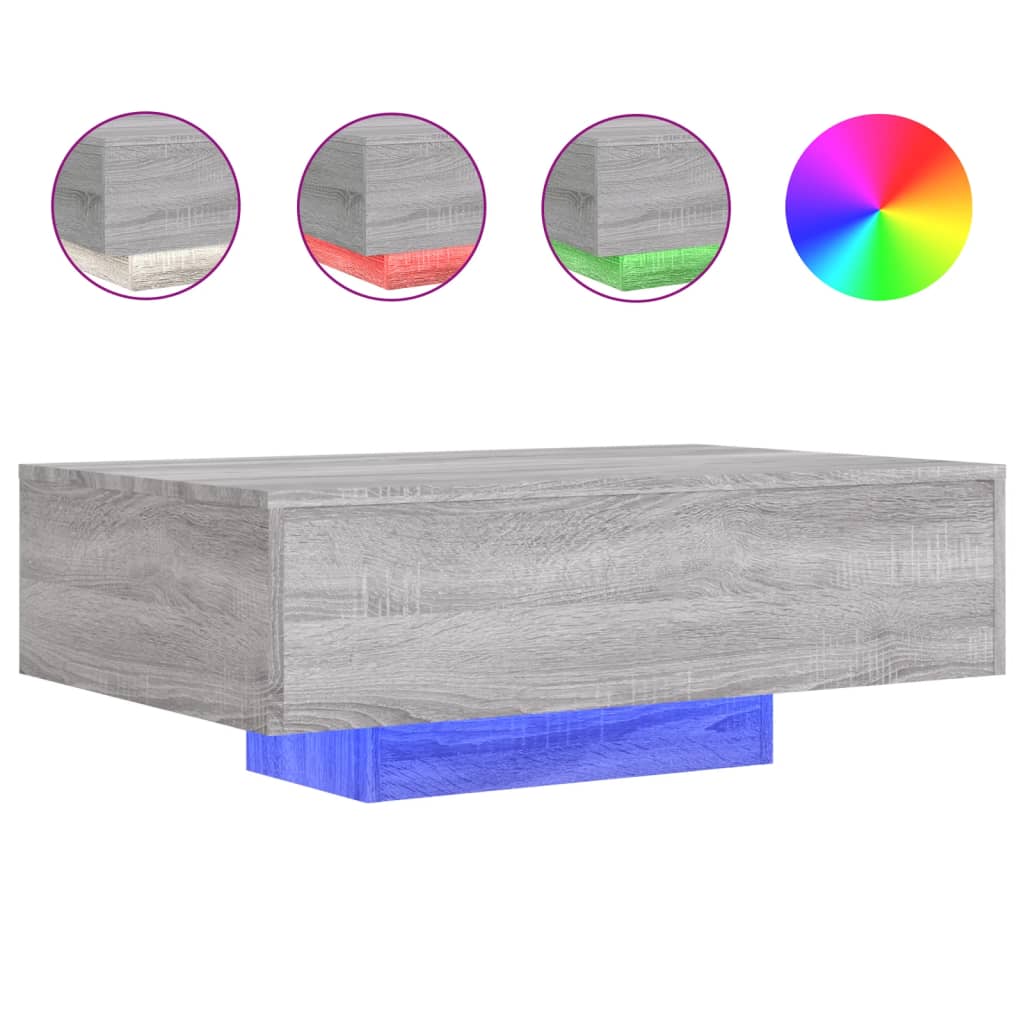 szürke sonoma színű dohányzóasztal LED-lámpákkal 85x55x31 cm