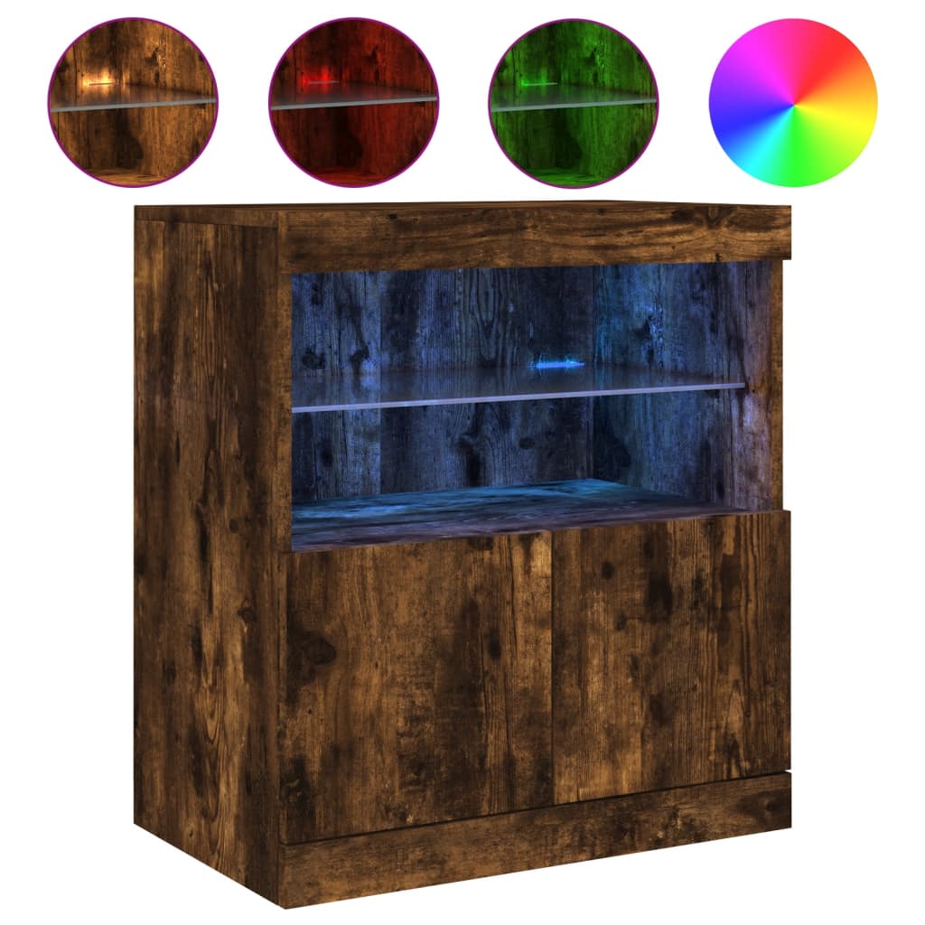 füstös tölgy színű tálalószekrény LED-ekkel 60 x 37 x 67 cm