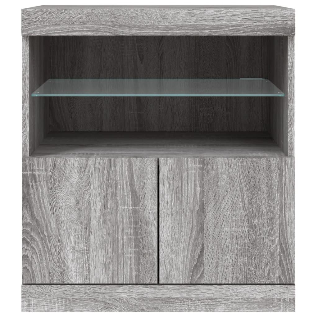 szürke sonoma színű tálalószekrény LED-ekkel 60 x 37 x 67 cm