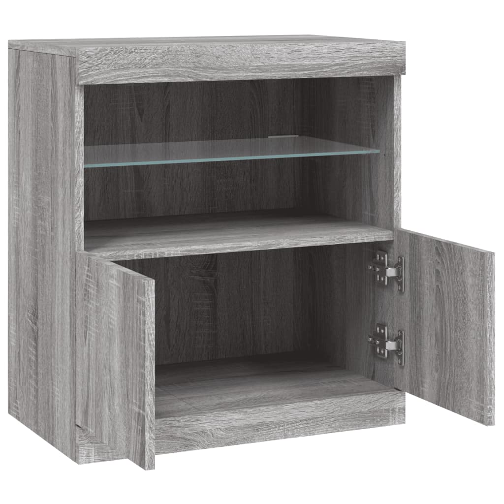 szürke sonoma színű tálalószekrény LED-ekkel 60 x 37 x 67 cm