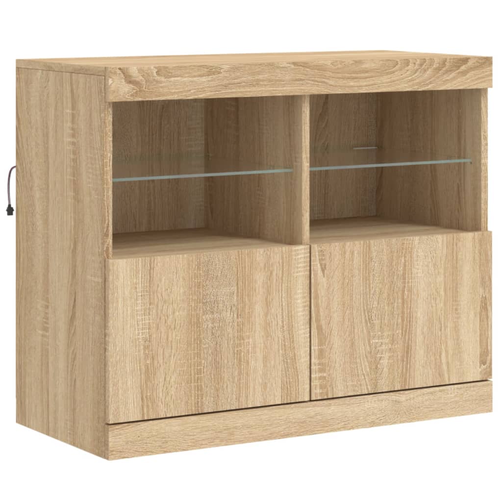 sonoma tölgy színű tálalószekrény LED-ekkel 81 x 37 x 67 cm