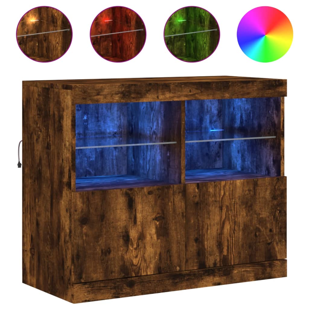 füstös tölgy színű tálalószekrény LED-ekkel 81 x 37 x 67 cm