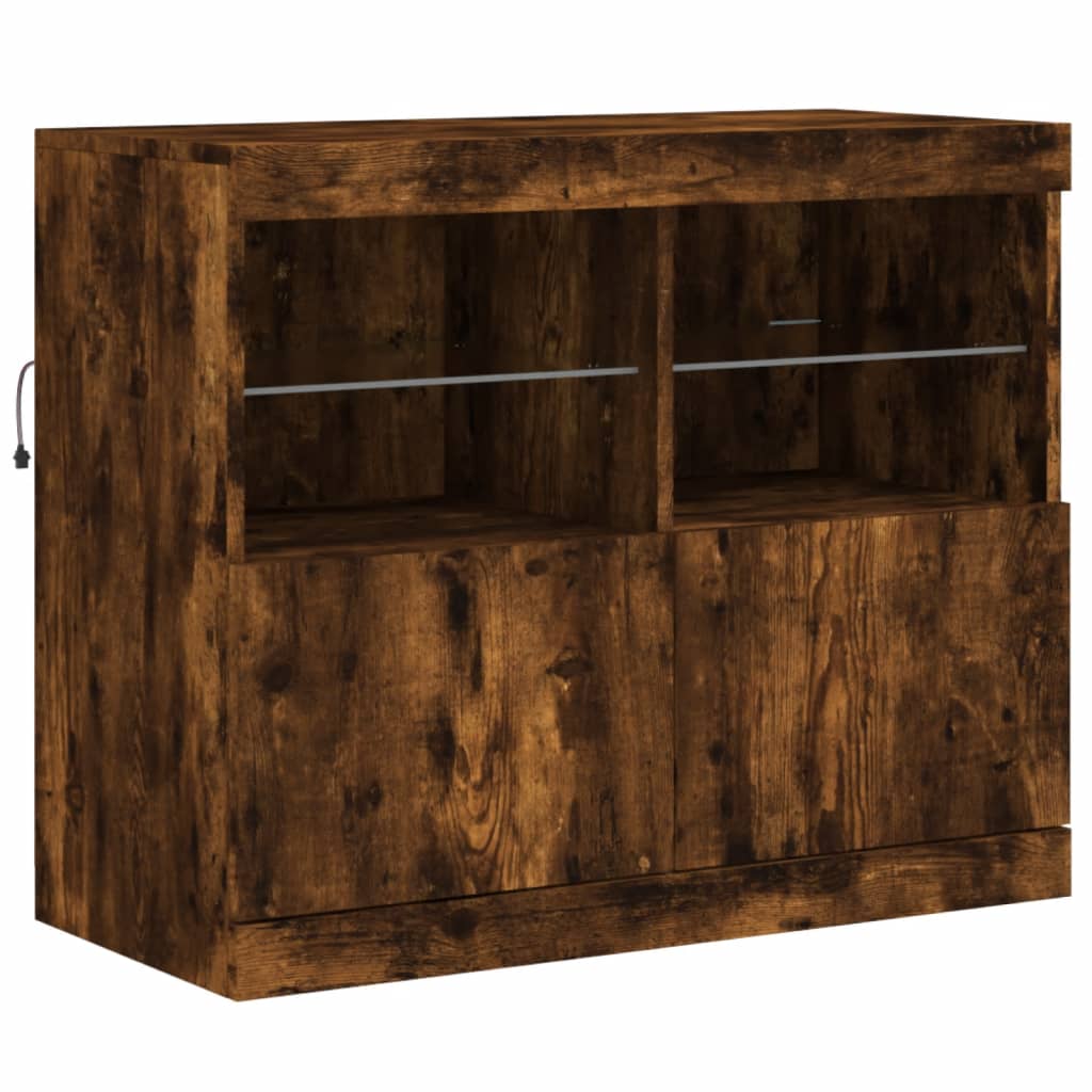 füstös tölgy színű tálalószekrény LED-ekkel 81 x 37 x 67 cm