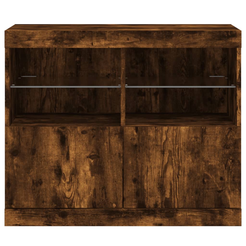 füstös tölgy színű tálalószekrény LED-ekkel 81 x 37 x 67 cm