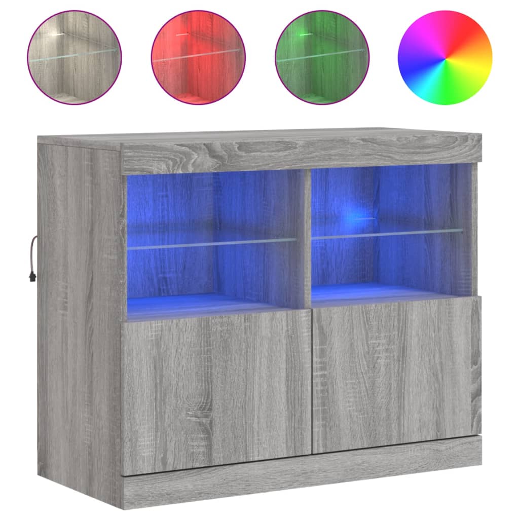 szürke sonoma színű tálalószekrény LED-ekkel 81 x 37 x 67 cm