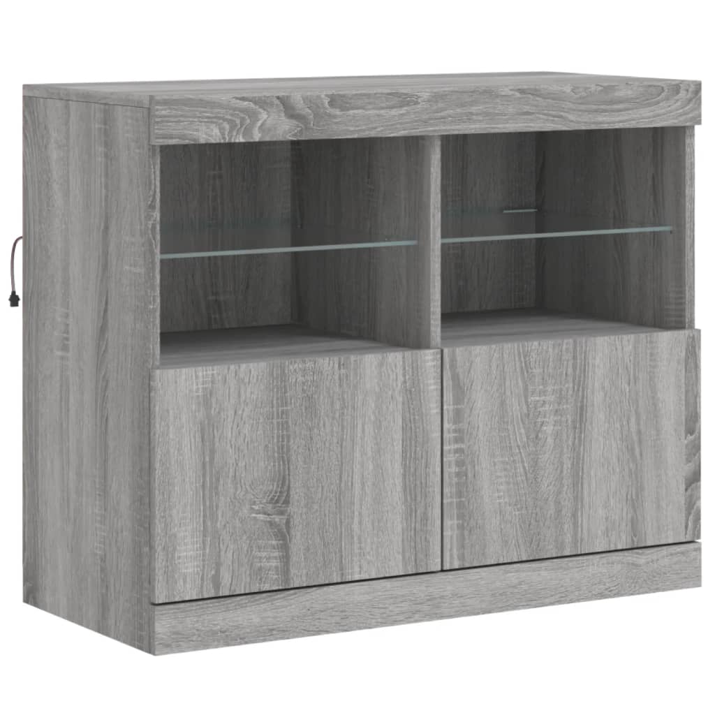 szürke sonoma színű tálalószekrény LED-ekkel 81 x 37 x 67 cm