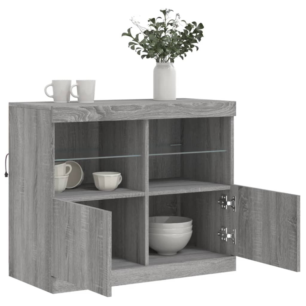 szürke sonoma színű tálalószekrény LED-ekkel 81 x 37 x 67 cm