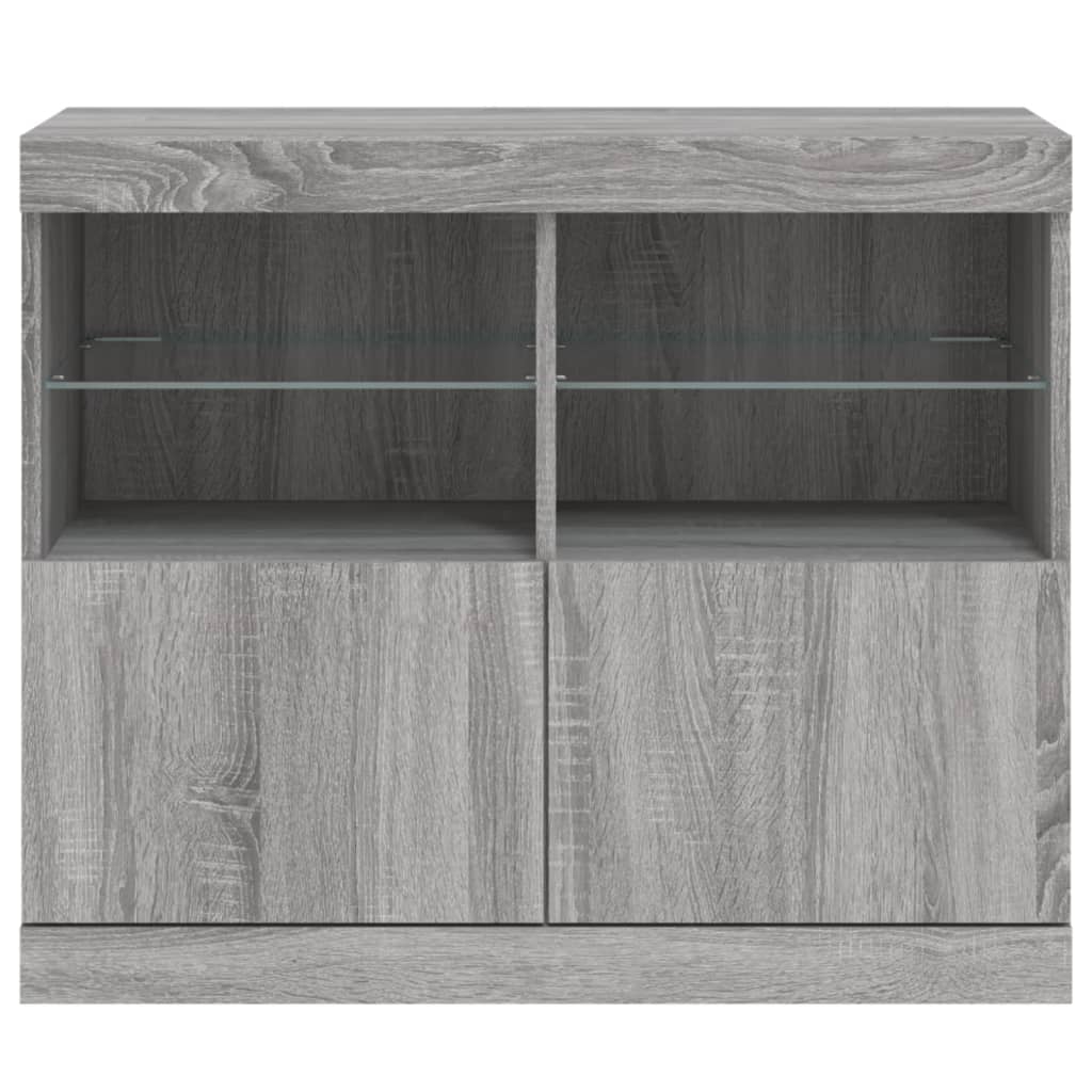 szürke sonoma színű tálalószekrény LED-ekkel 81 x 37 x 67 cm