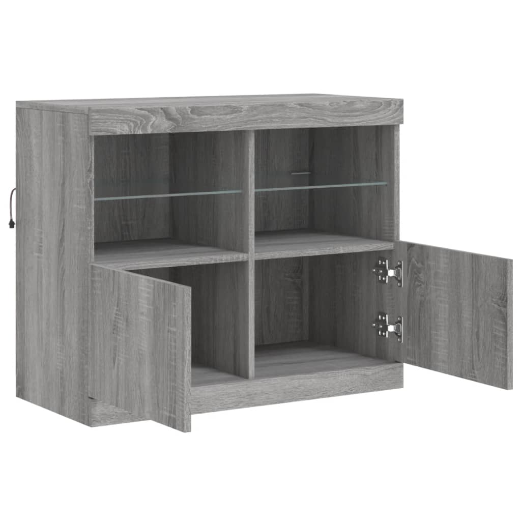 szürke sonoma színű tálalószekrény LED-ekkel 81 x 37 x 67 cm
