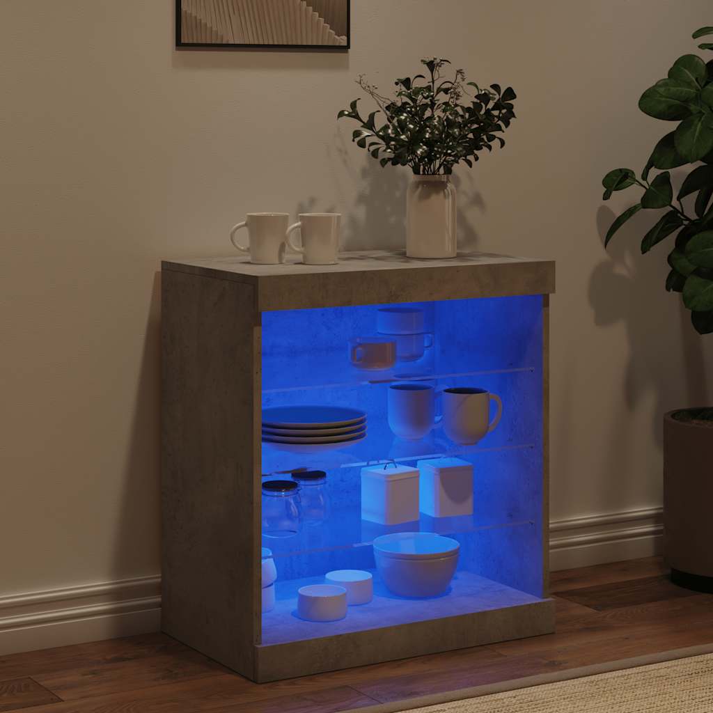 betonszürke tálalószekrény LED-világítással 60,5 x 37 x 67 cm