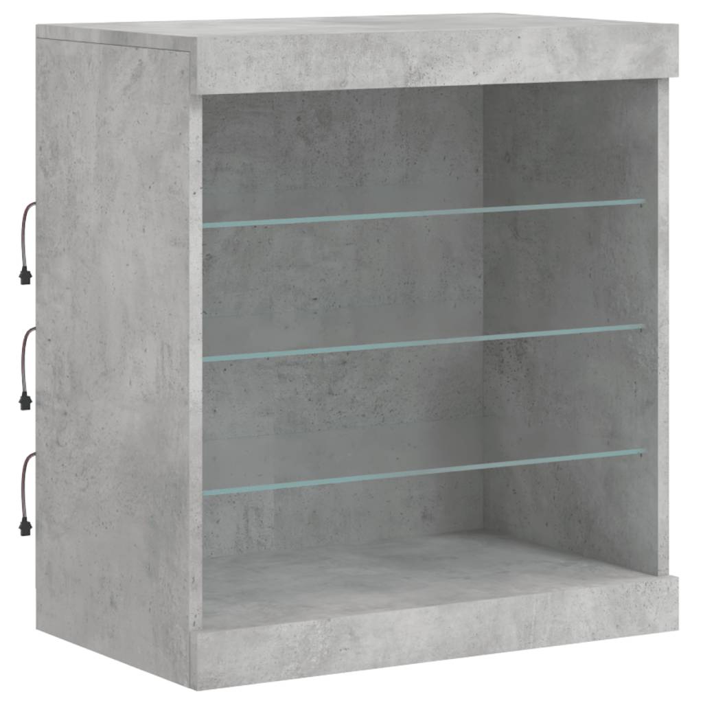 betonszürke tálalószekrény LED-világítással 60,5 x 37 x 67 cm