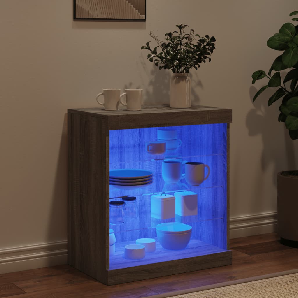 szürke sonoma színű tálalószekrény LED-ekkel 60,5 x 37 x 67 cm