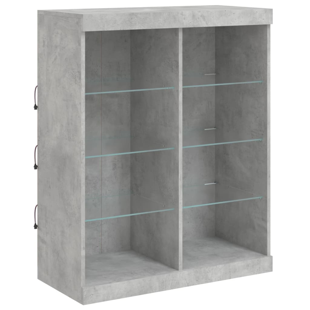 betonszürke tálalószekrény LED-világítással 81 x 37 x 100 cm