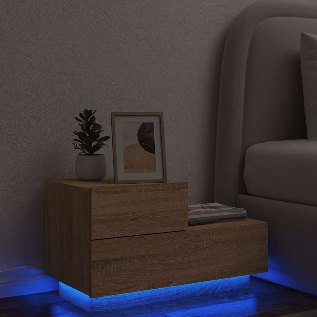 sonoma tölgy színű éjjeliszekrény LED-ekkel 70 x 36 x 40,5 cm