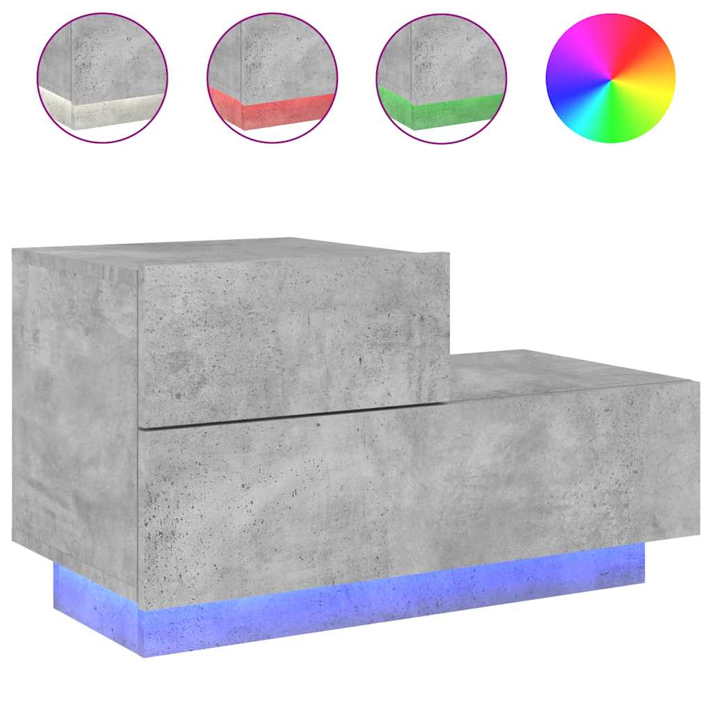 betonszürke éjjeliszekrény LED-fényekkel 70x36x40,5 cm