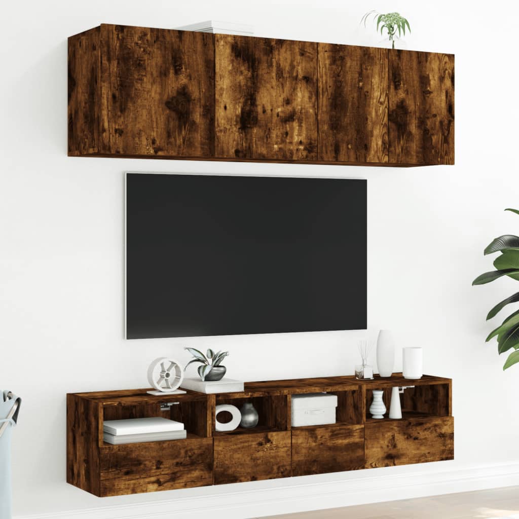 füstös tölgy színű szerelt fa fali TV-szekrény 40 x 30 x 30 cm