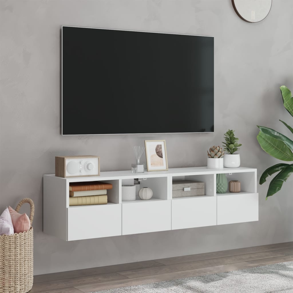 2 db fehér szerelt fa fali TV-szekrény 60 x 30 x 30 cm