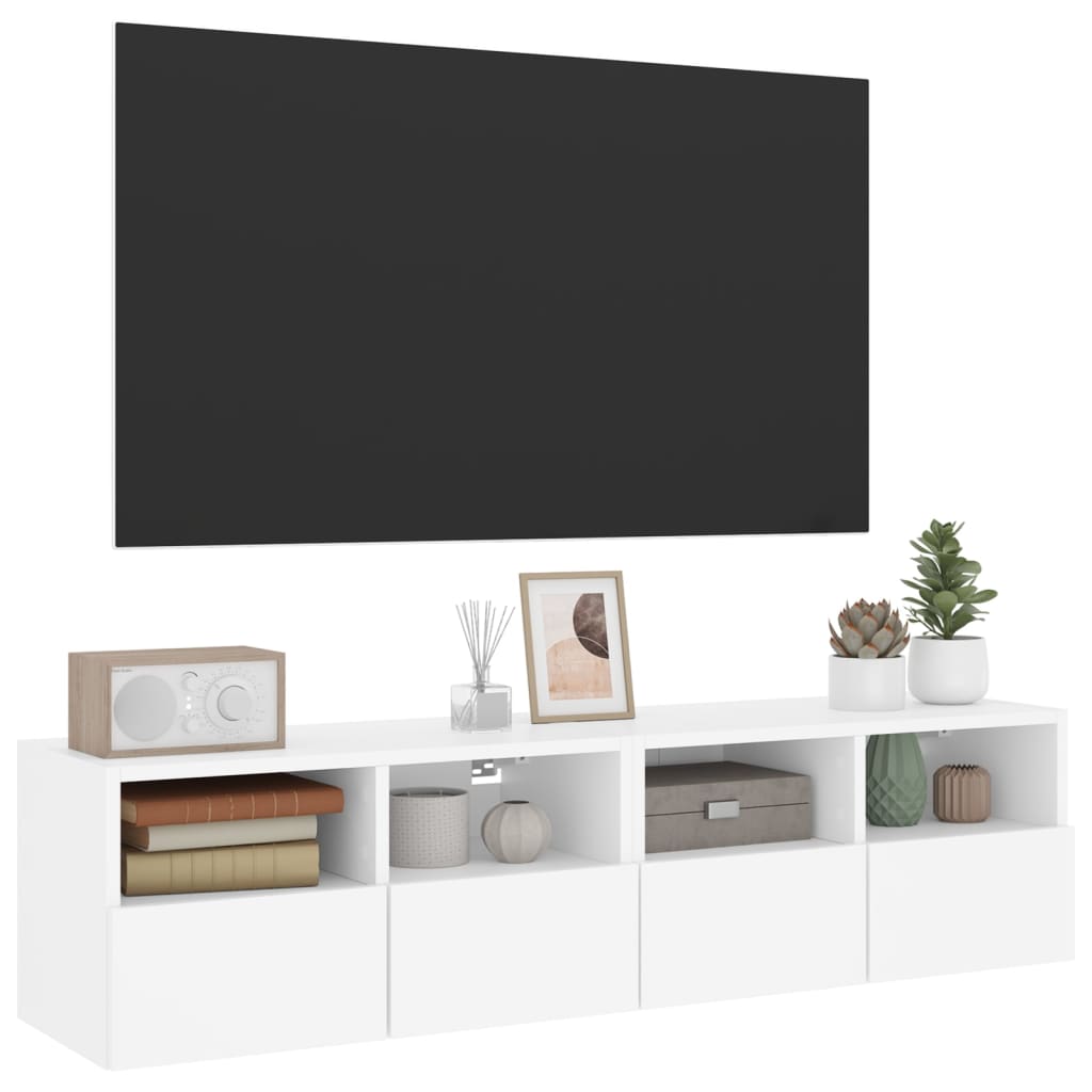 2 db fehér szerelt fa fali TV-szekrény 60 x 30 x 30 cm
