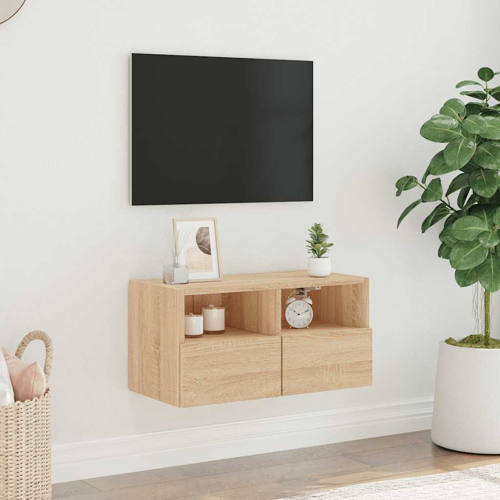 sonoma tölgy színű szerelt fa fali TV-szekrény 60 x 30 x 30 cm