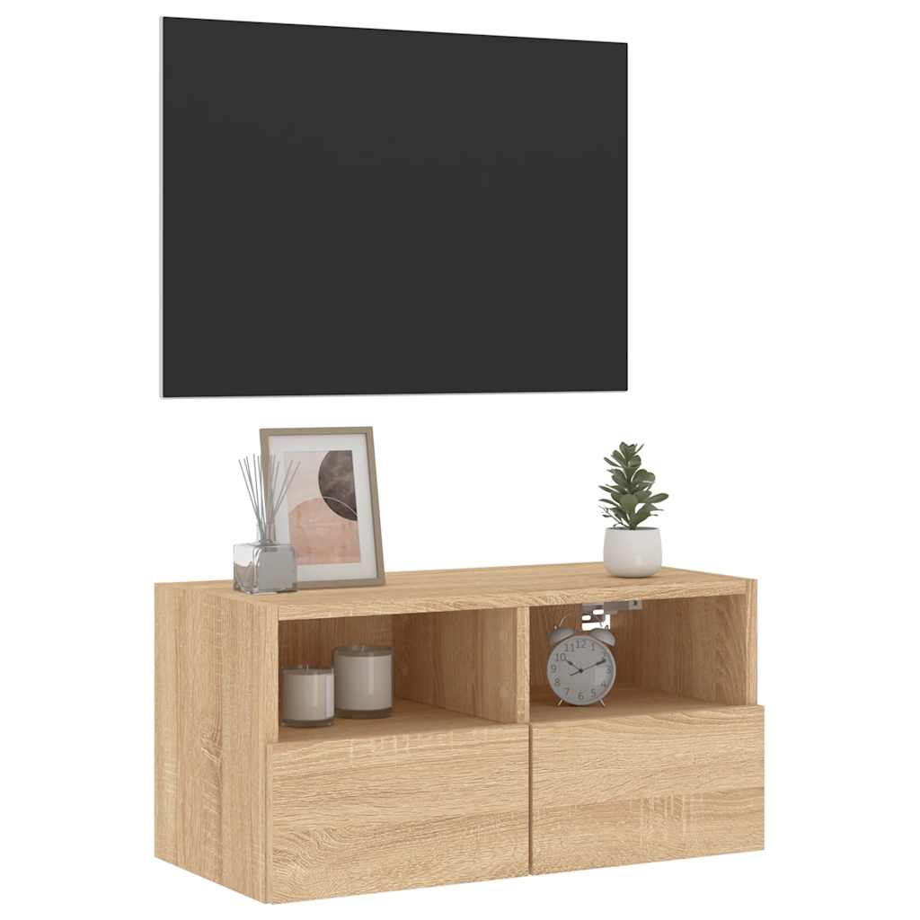 sonoma tölgy színű szerelt fa fali TV-szekrény 60 x 30 x 30 cm
