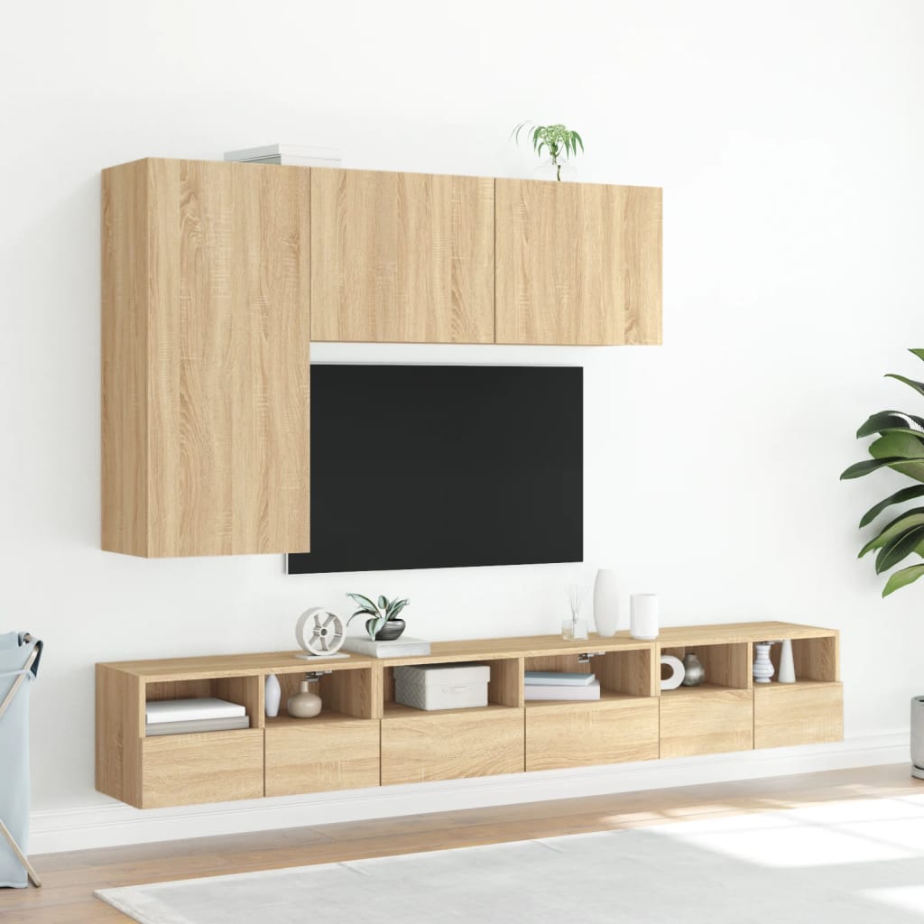 2 db sonoma tölgy színű szerelt fa fali TV-szekrény 60x30x30 cm