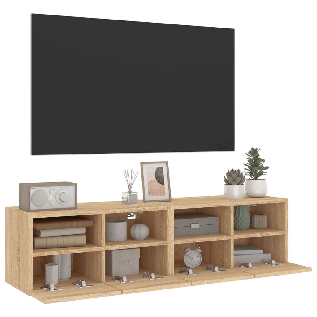 2 db sonoma tölgy színű szerelt fa fali TV-szekrény 60x30x30 cm