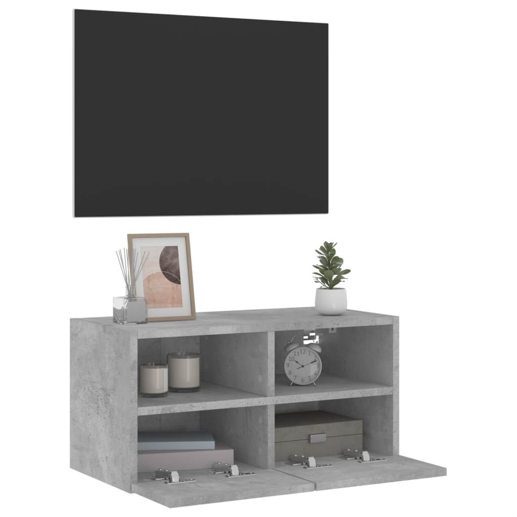 betonszürke szerelt fa fali TV-szekrény 60 x 30 x 30 cm