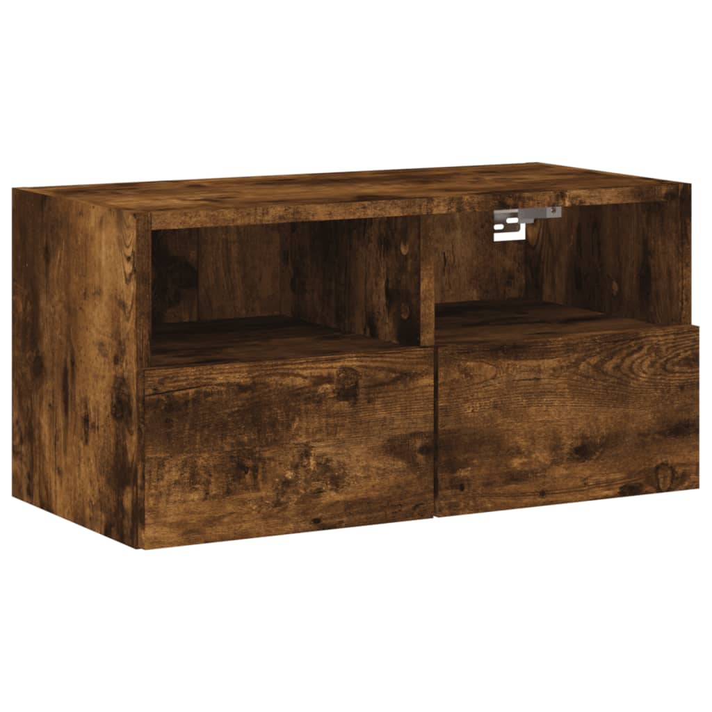 füstös tölgy színű szerelt fa fali TV-szekrény 60 x 30 x 30 cm