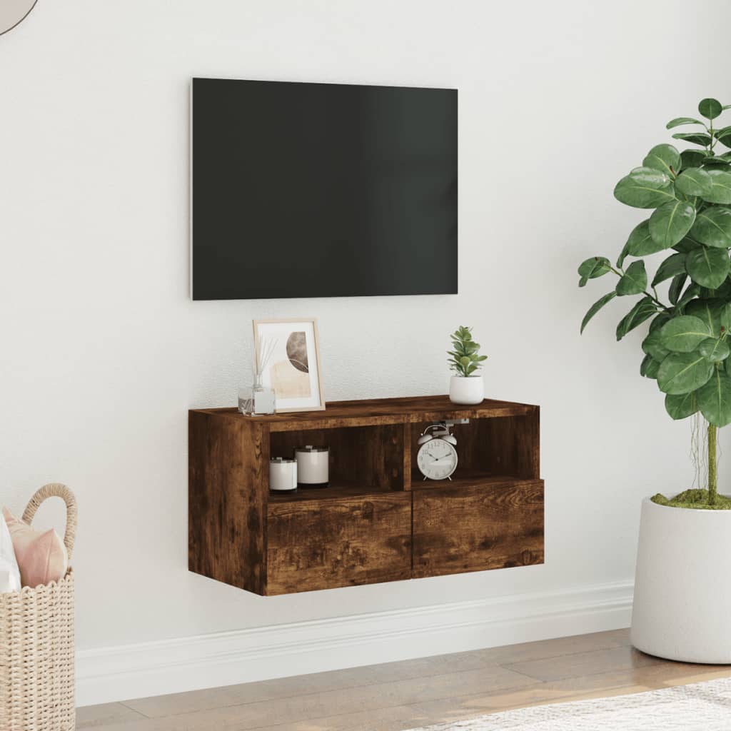 füstös tölgy színű szerelt fa fali TV-szekrény 60 x 30 x 30 cm