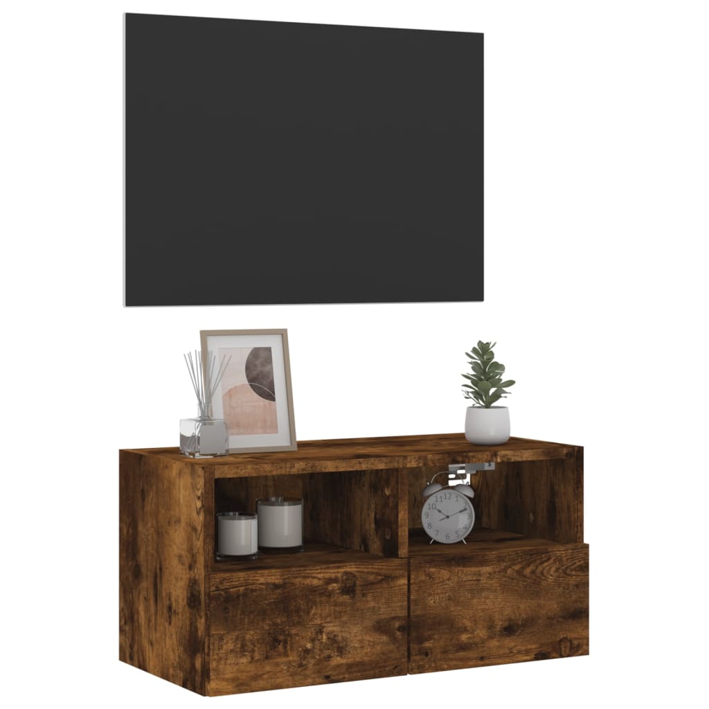 füstös tölgy színű szerelt fa fali TV-szekrény 60 x 30 x 30 cm