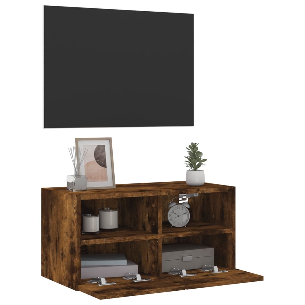 füstös tölgy színű szerelt fa fali TV-szekrény 60 x 30 x 30 cm