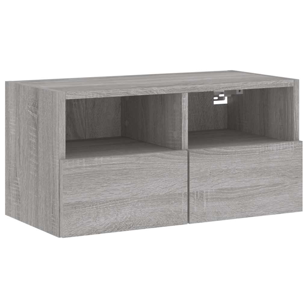 szürke sonoma színű szerelt fa fali TV-szekrény 60 x 30 x 30 cm