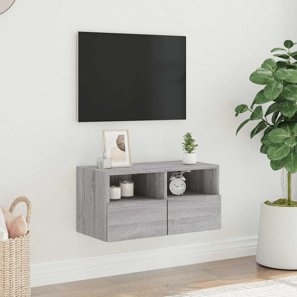 szürke sonoma színű szerelt fa fali TV-szekrény 60 x 30 x 30 cm
